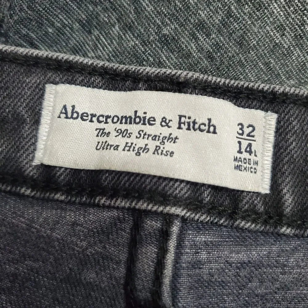 ABERCROMBIE & FITCH Jeans Womens 32/14 Black The 90’s Straight Ultra High Rise